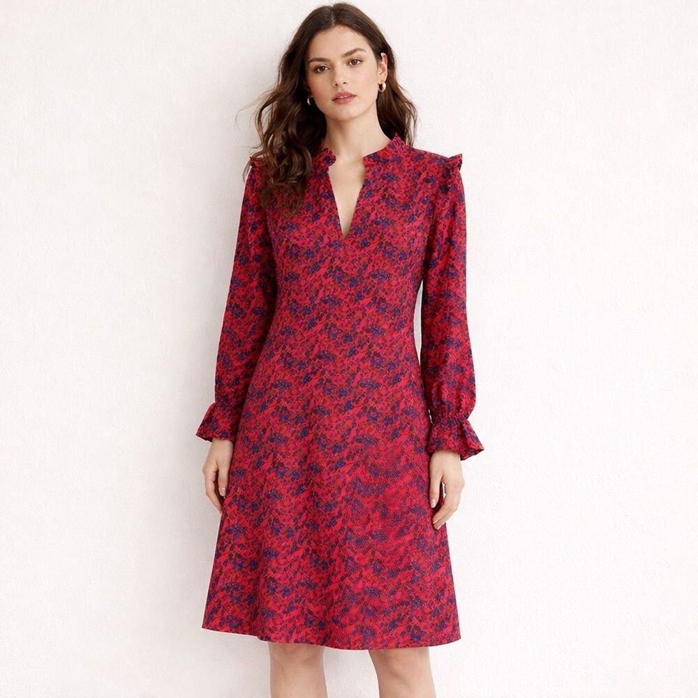 H&M Red & Blue Floral Prariecore Boho Peasant Cottagecore Dress Women's Size 4